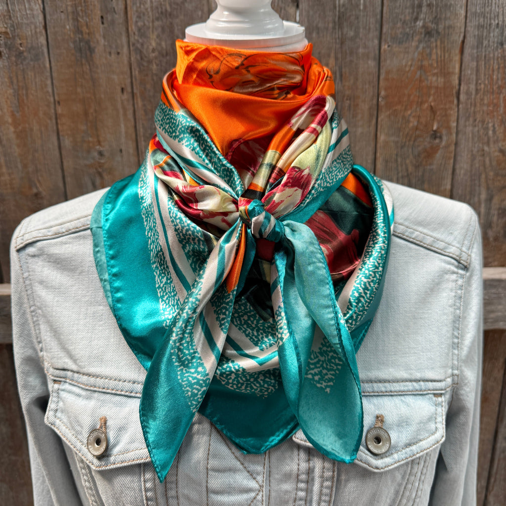 Teal and Orange Floral Wild Rag - Western Scarf