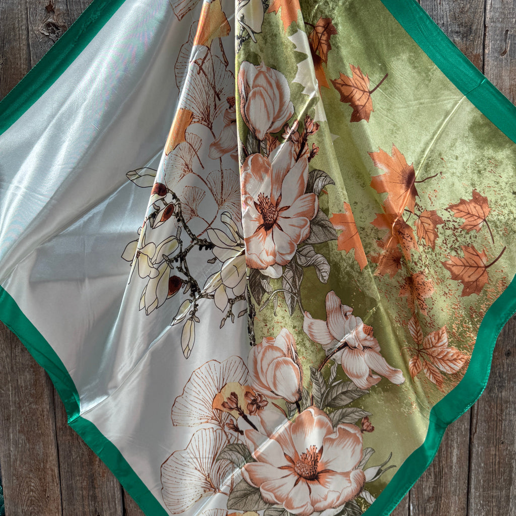 Green and White Floral Wild Rag - Western Scarf