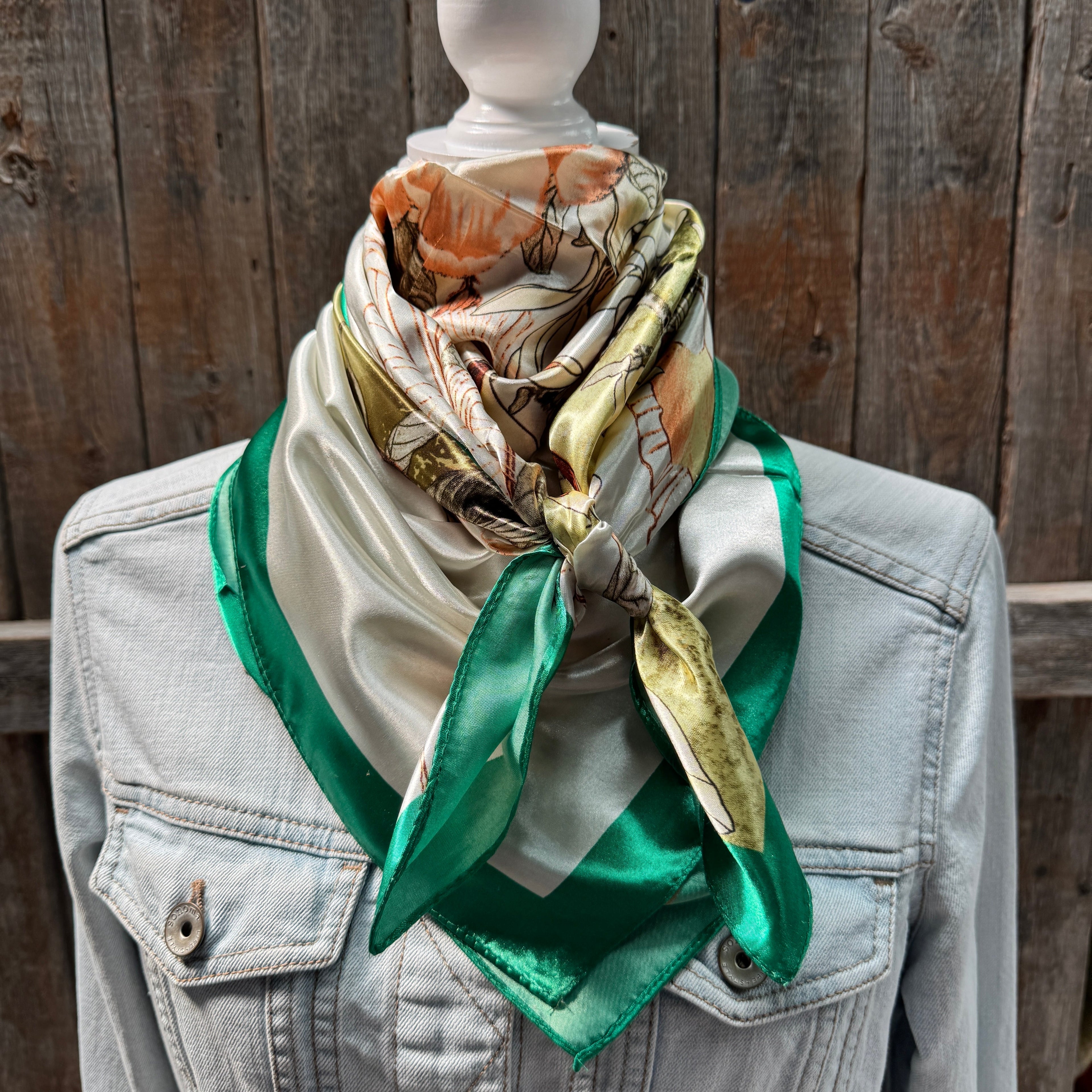 Green and White Floral Wild Rag - Western Scarf