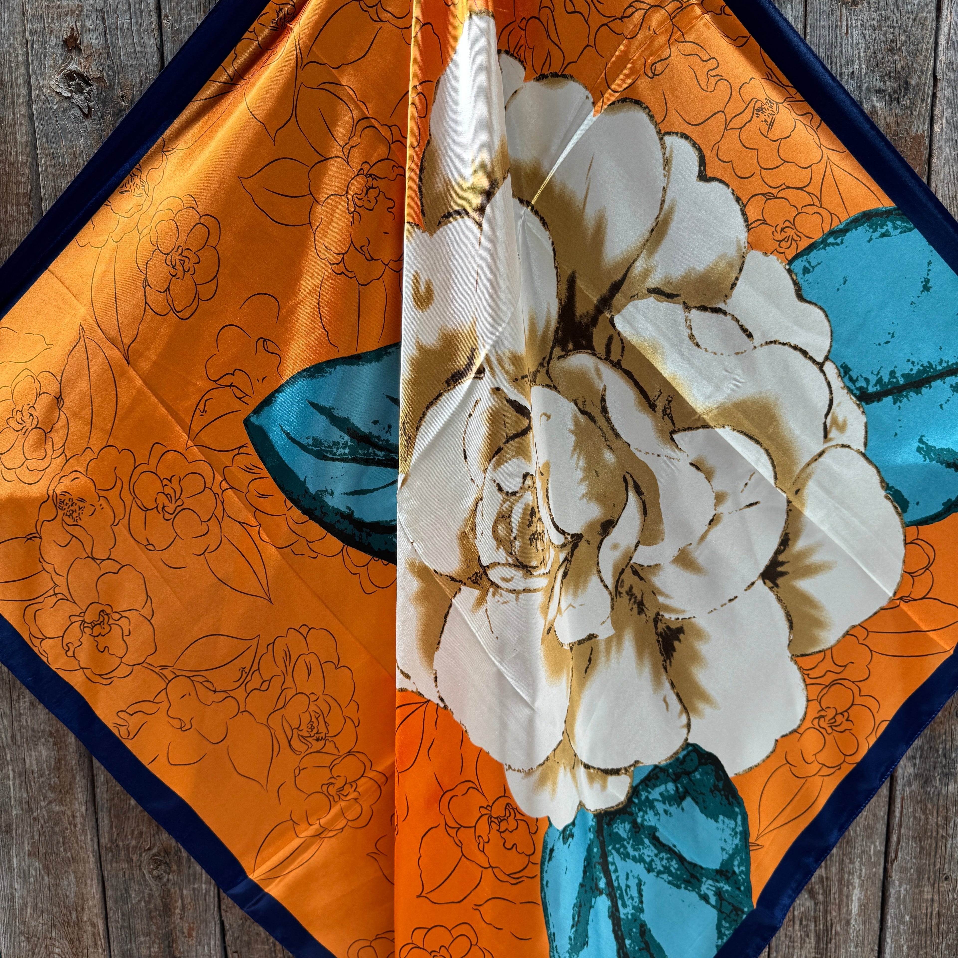 White and Orange Rose Wild Rag - Western Scarf