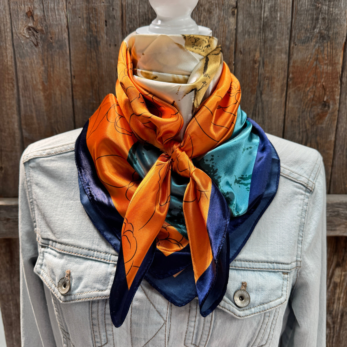 White and Orange Rose Wild Rag - Western Scarf