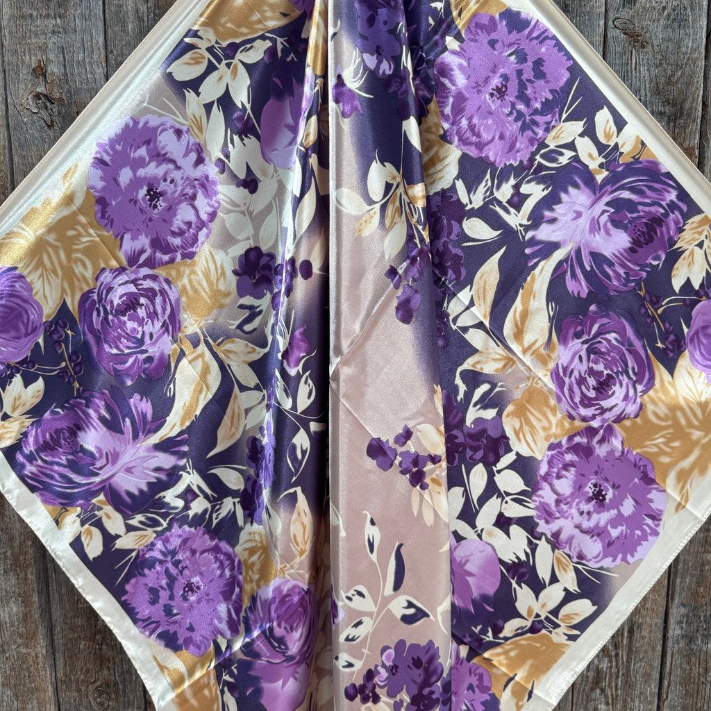 Purple and Cream Floral Wild Rag - Western Scarf