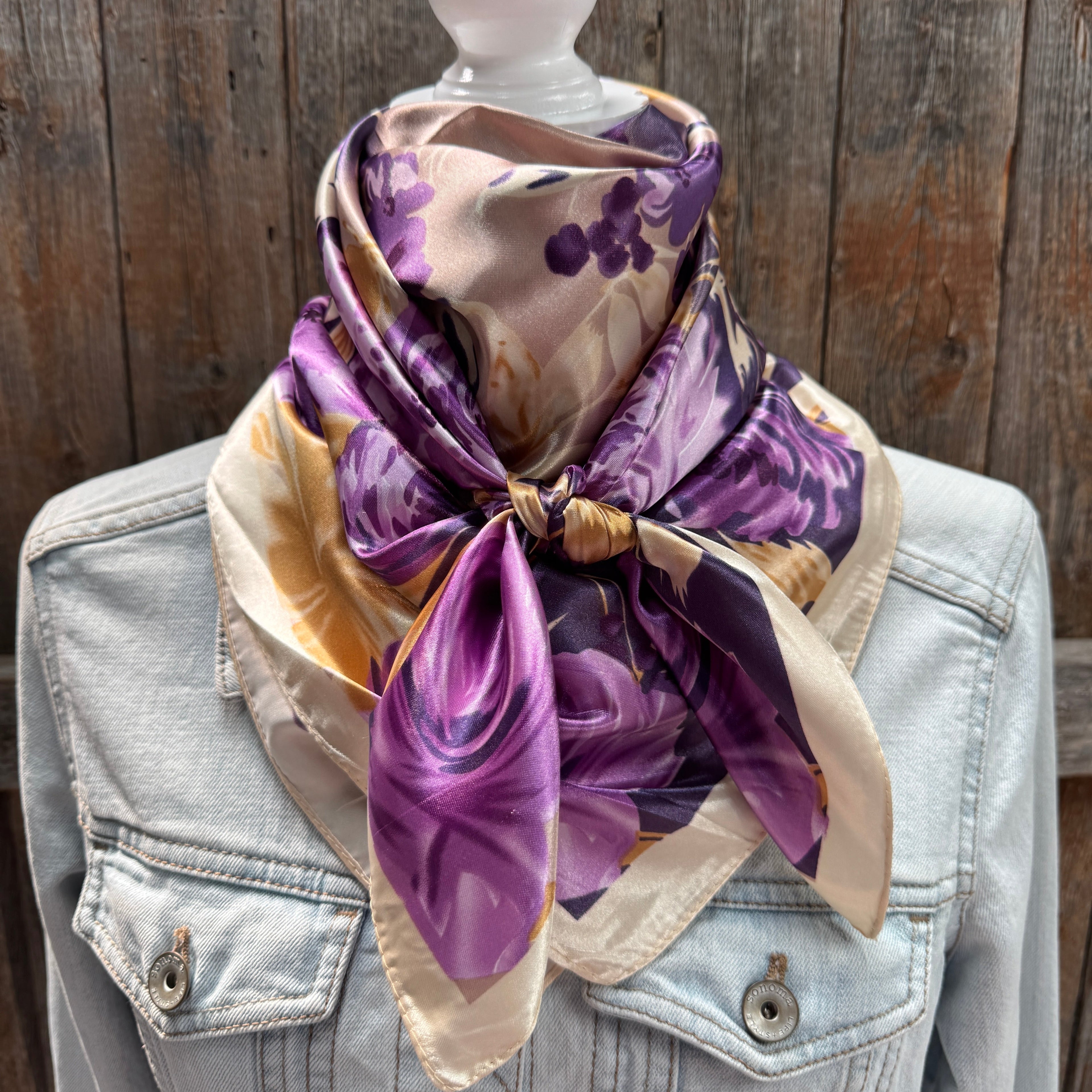 Purple and Cream Floral Wild Rag - Western Scarf