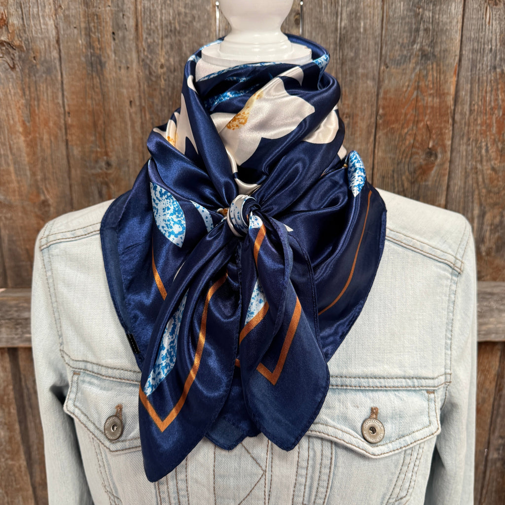 Cream and Blue Wild Rag - Western Scarf