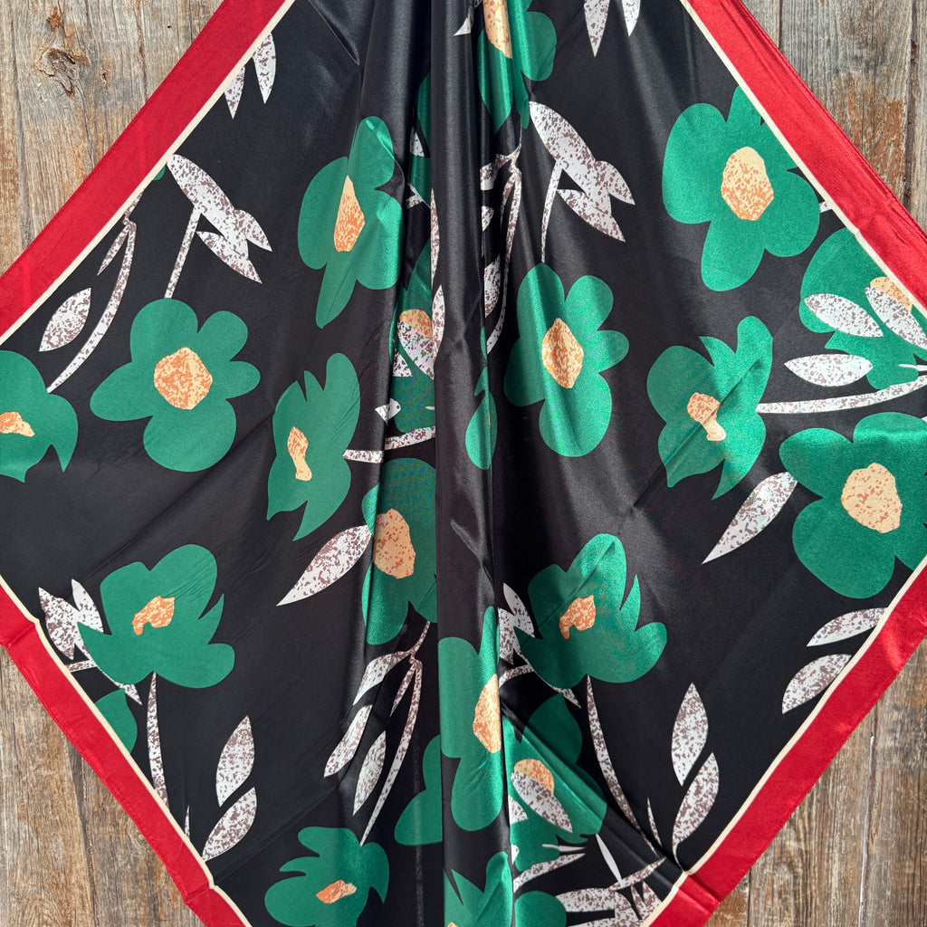 Green and Navy Floral Wild Rag - Western Scarf
