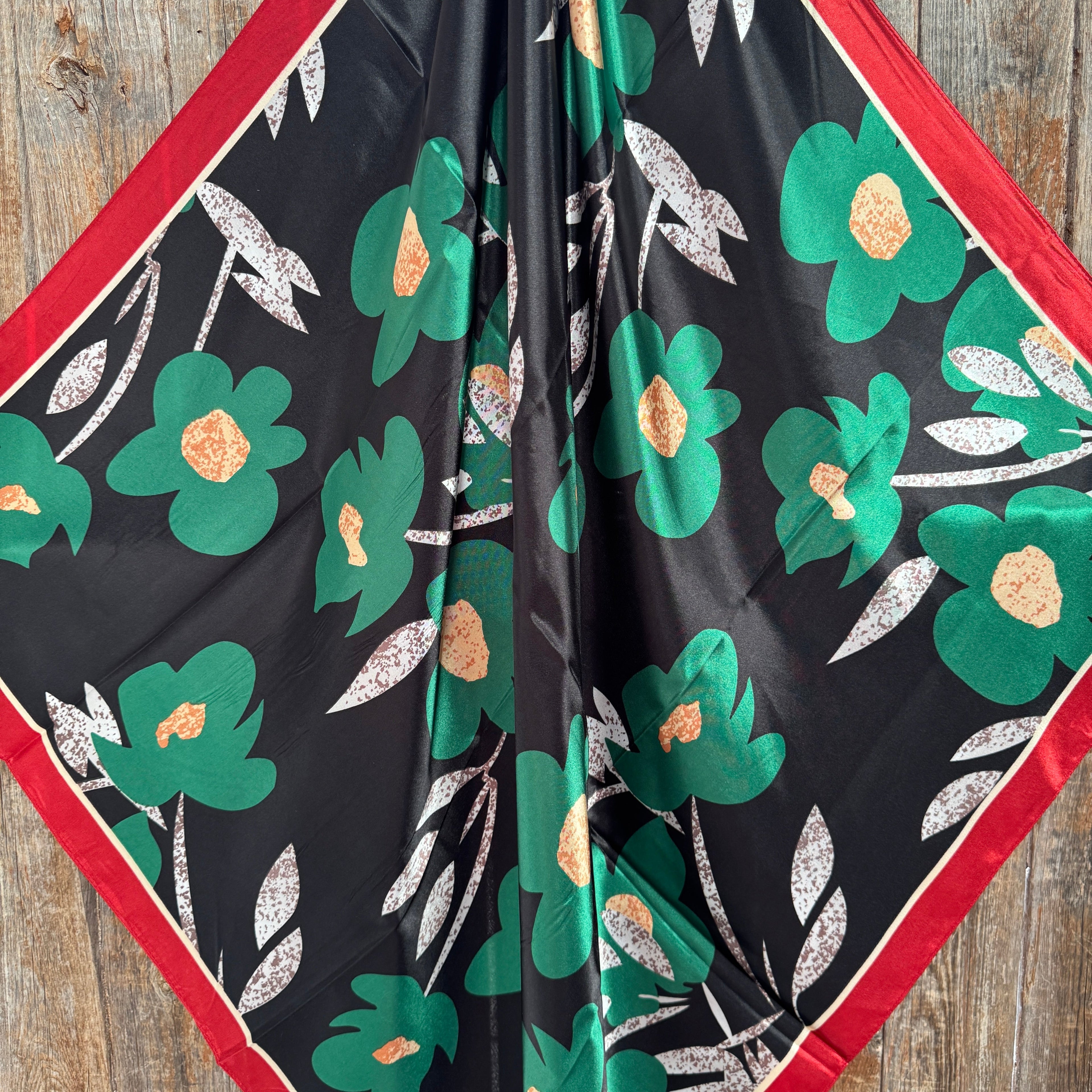 Green and Navy Floral Wild Rag - Western Scarf
