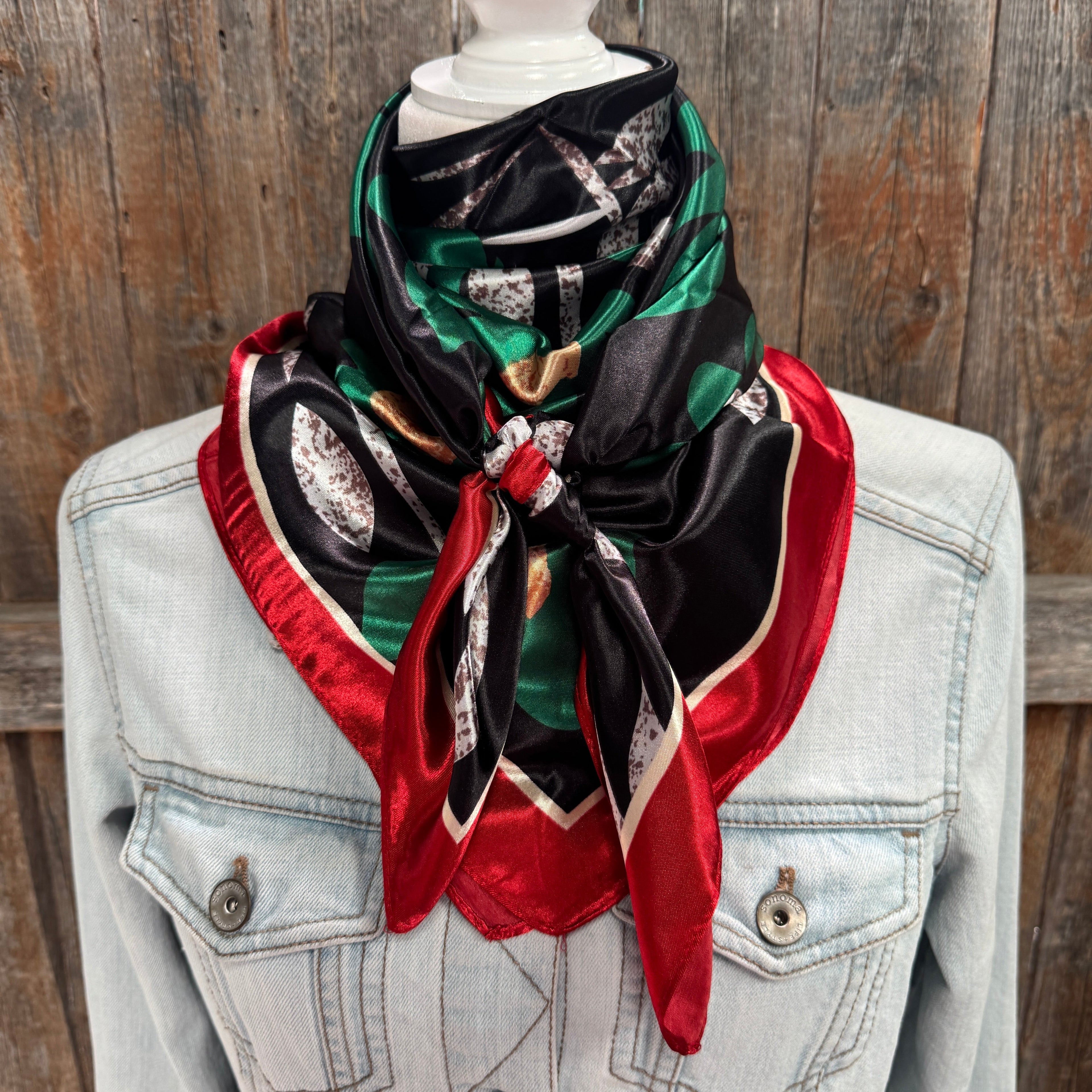 Green and Navy Floral Wild Rag - Western Scarf