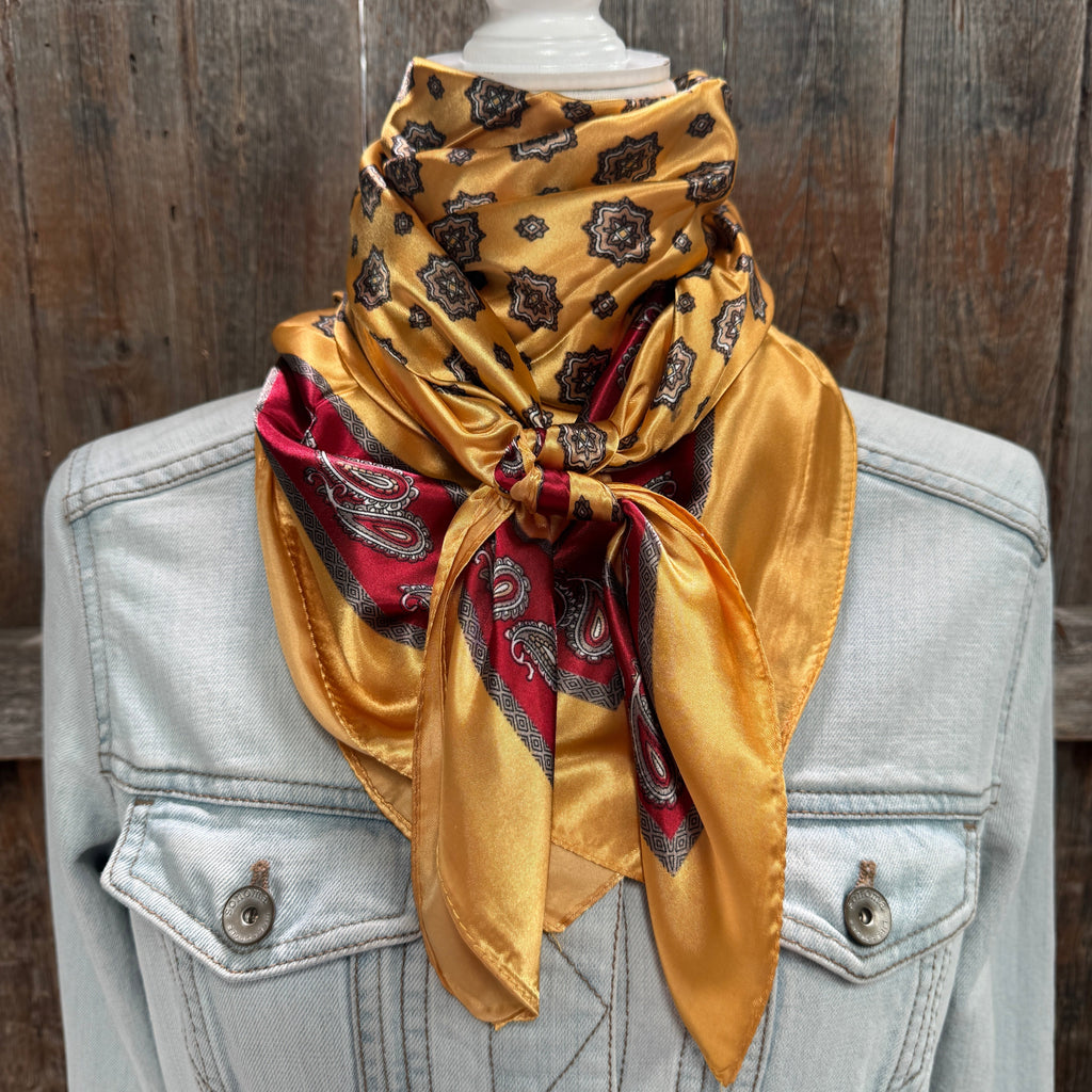 Gold and Red Patterned  Wild Rag - Western Scarf
