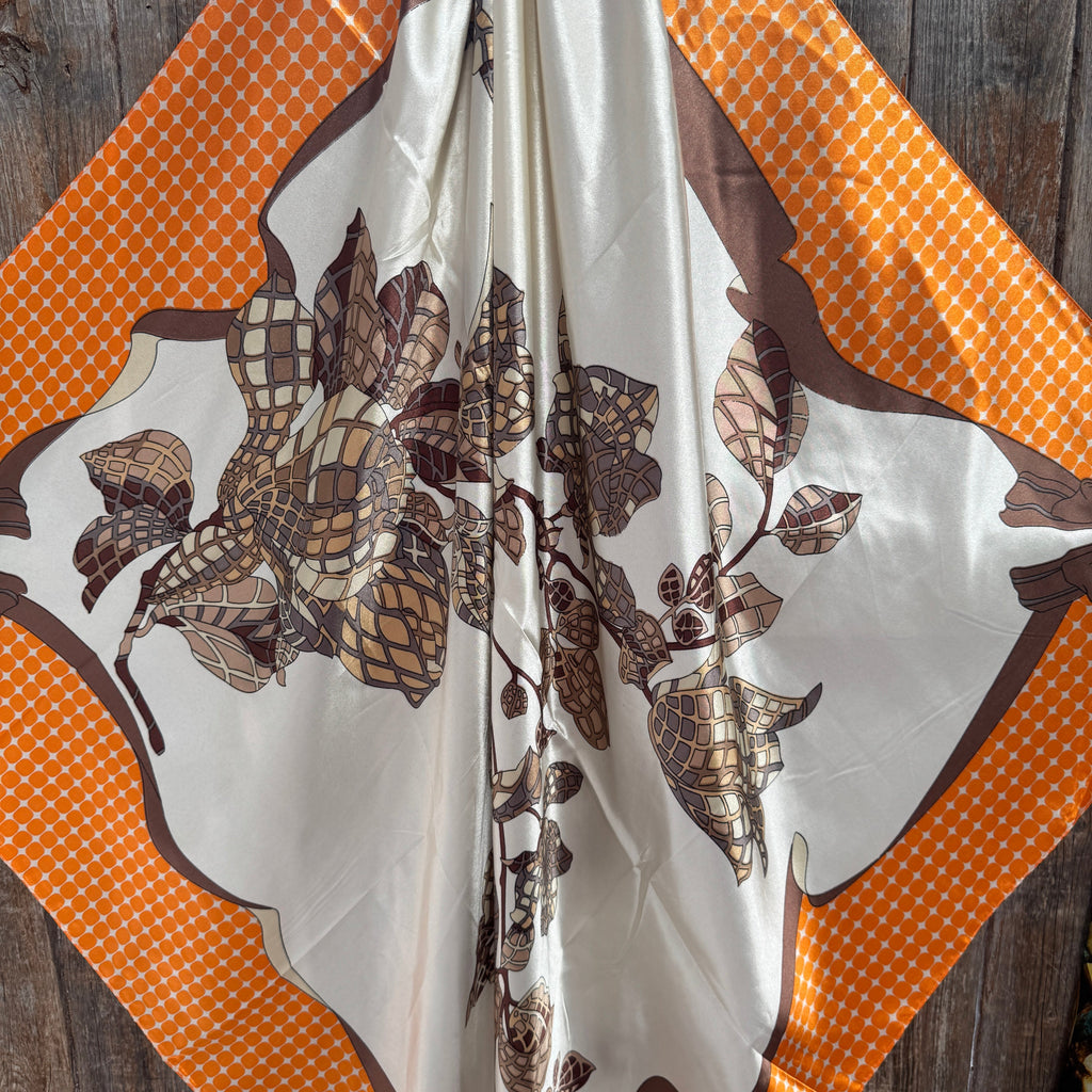 Orange and Brown Floral  Wild Rag - Western Scarf
