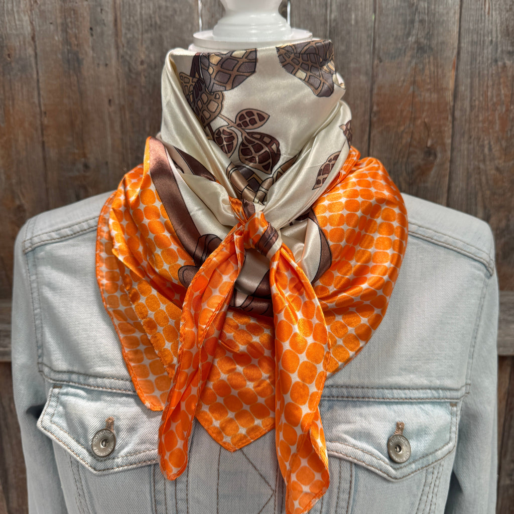 Orange and Brown Floral  Wild Rag - Western Scarf