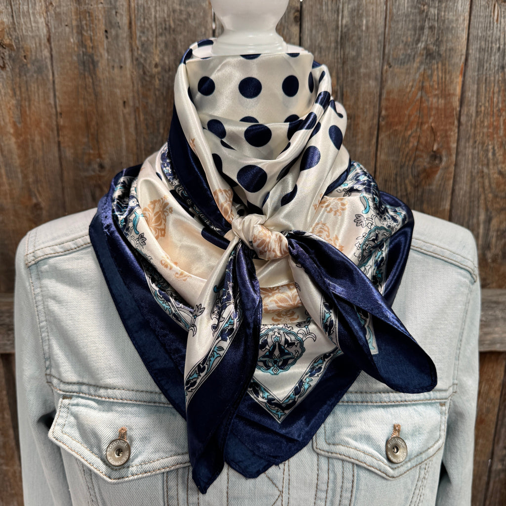 Navy and Cream Polka Dot Wild Rag - Western Scarf