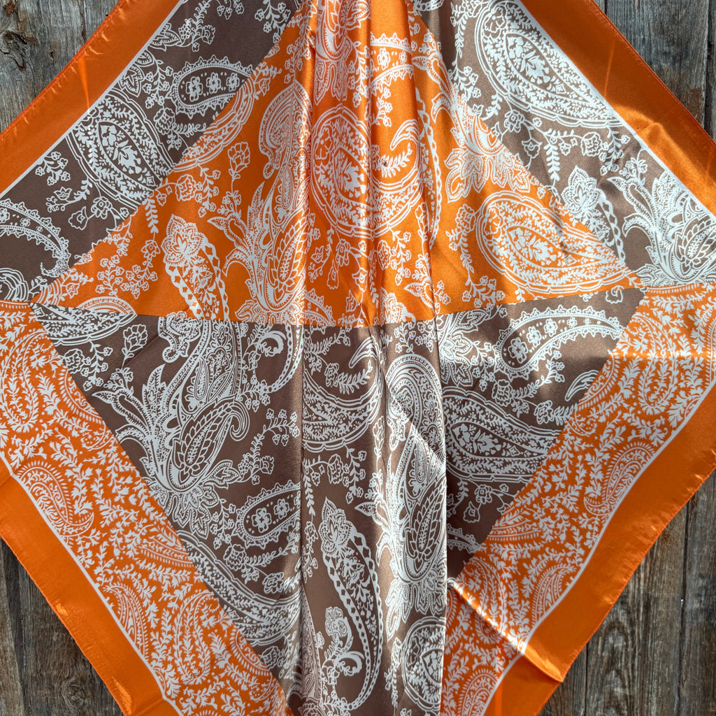 Orange and Brown Paisley Wild Rag - Western Scarf