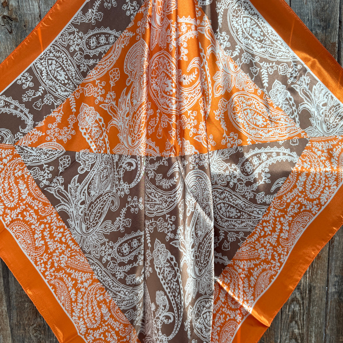 Orange and Brown Paisley Wild Rag - Western Scarf