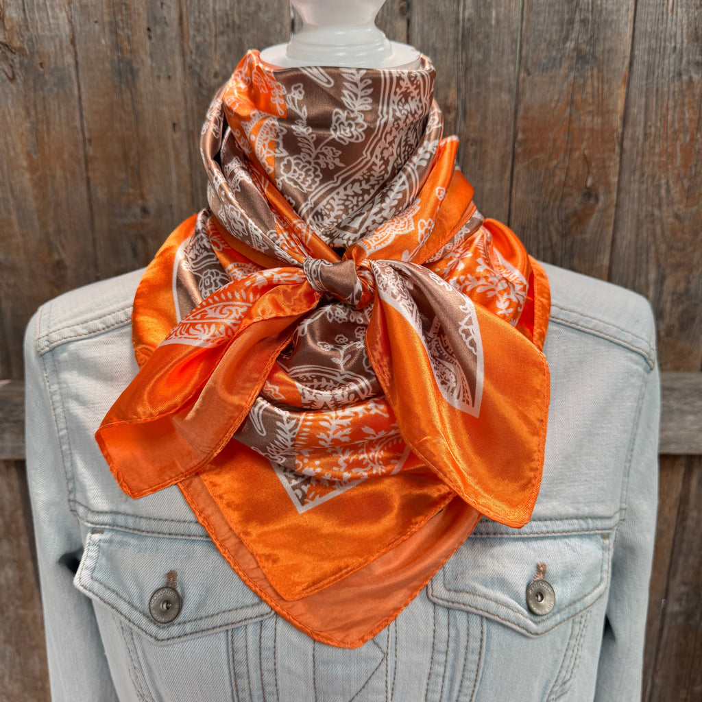 Orange and Brown Paisley Wild Rag - Western Scarf