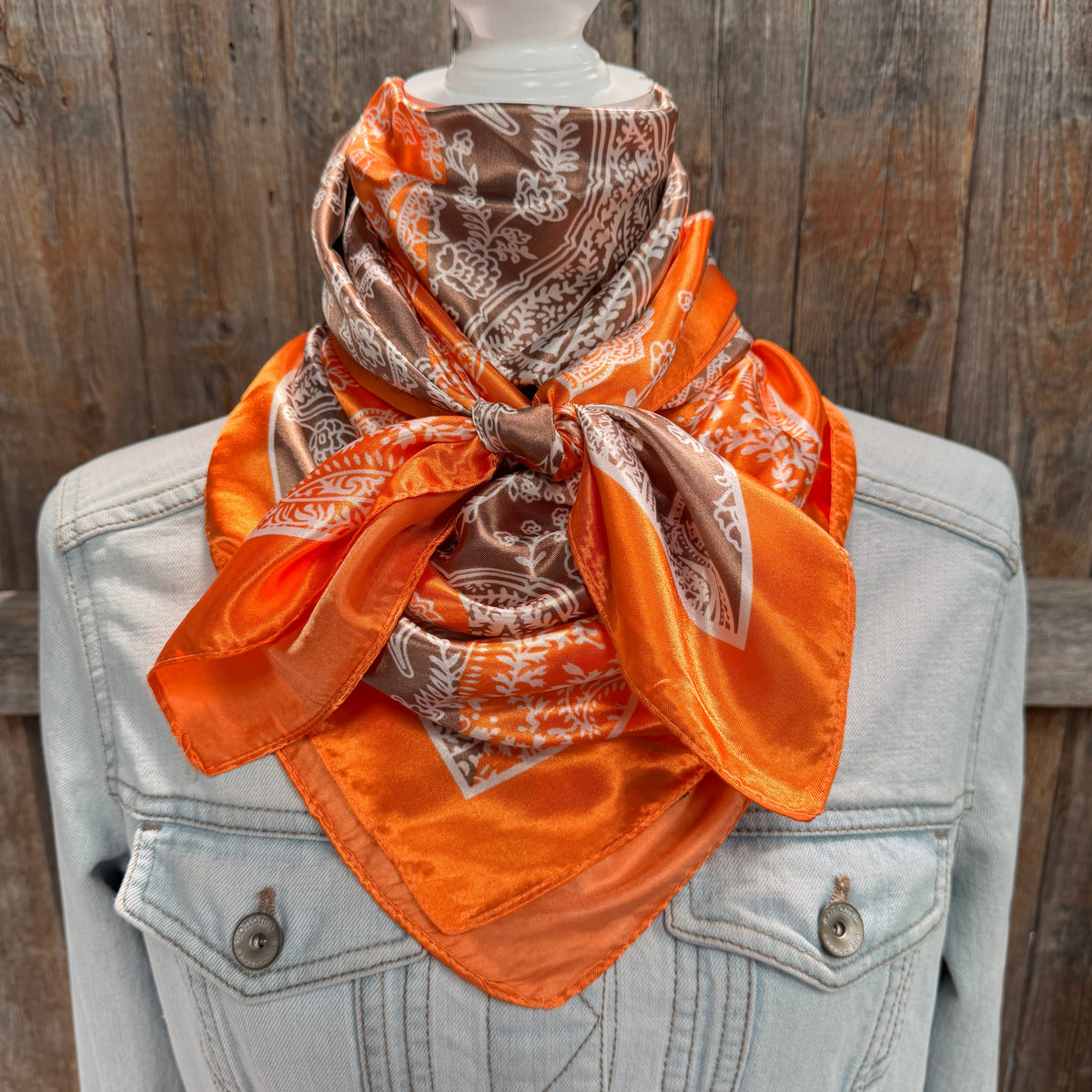 Orange and Brown Paisley Wild Rag - Western Scarf