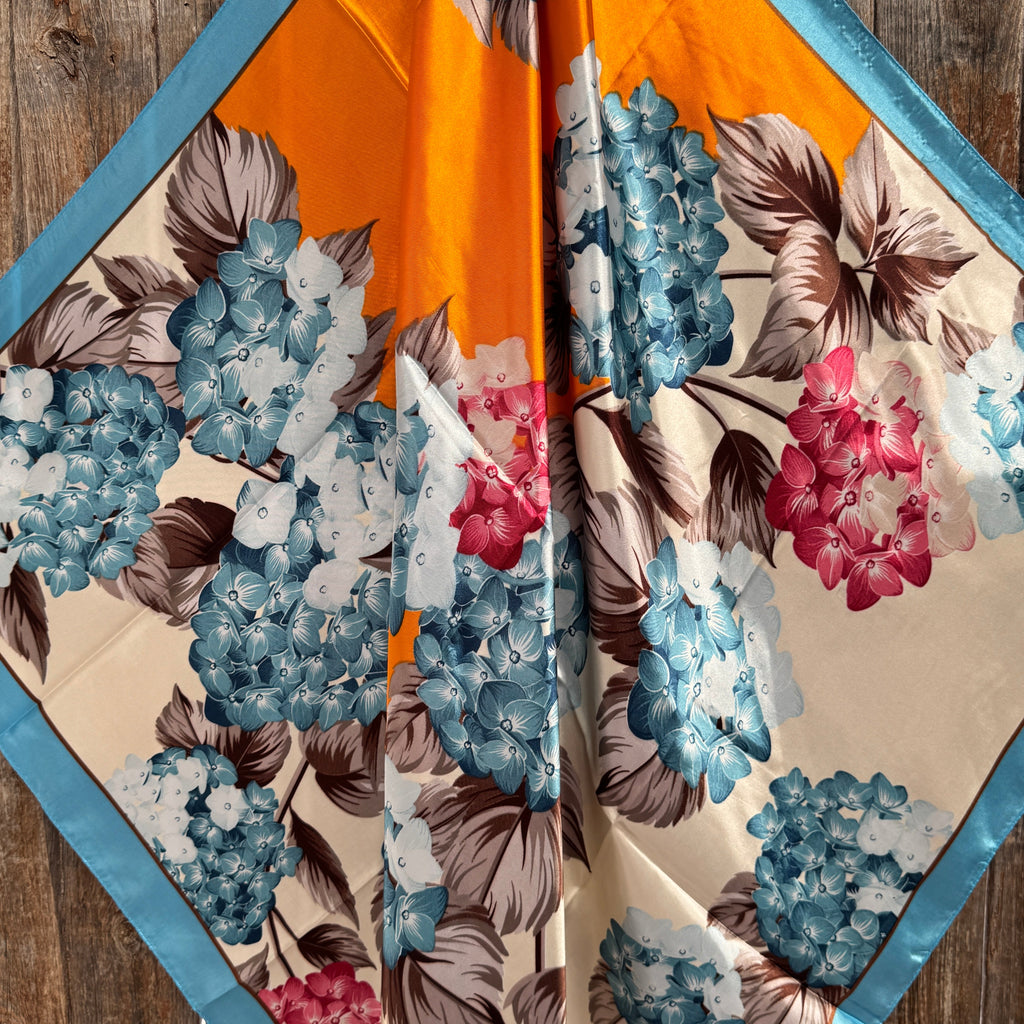 Aqua and Orange Floral Wild Rag - Western Scarf