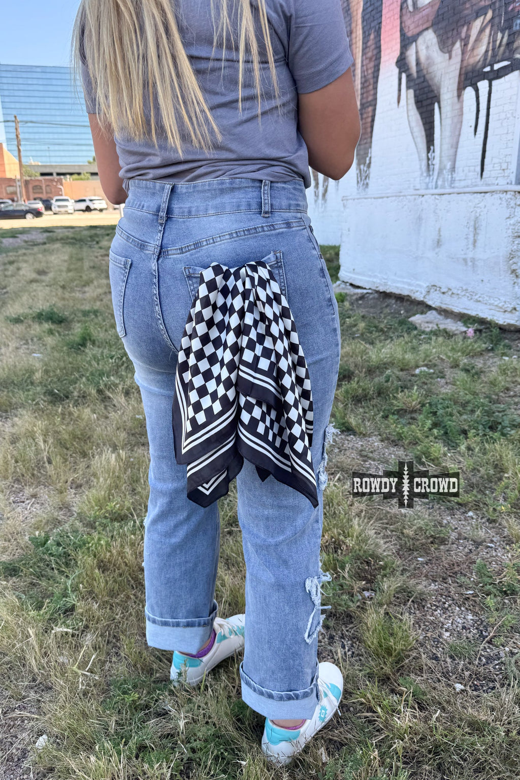 DS SMALL Black Checkered Out Wild Rag/ Scarf by Rowdy Crowd Clothing