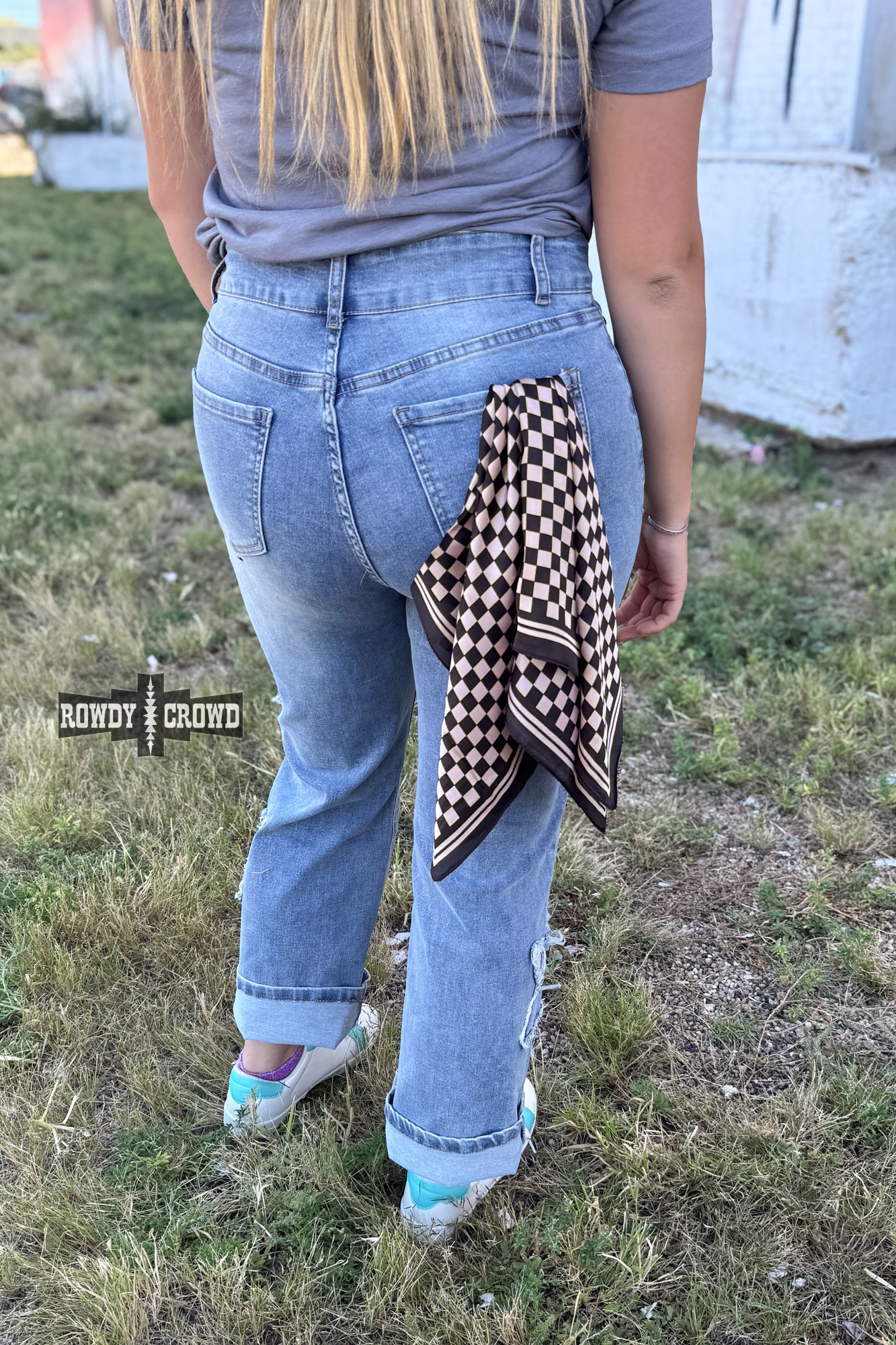 DS SMALL Tan Checkered Out Wild Rag/ Scarf by Rowdy Crowd Clothing