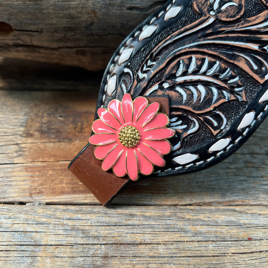 Dark Oil Buckstitch Bronc Noseband With Pink Flowers Conchos — view 2