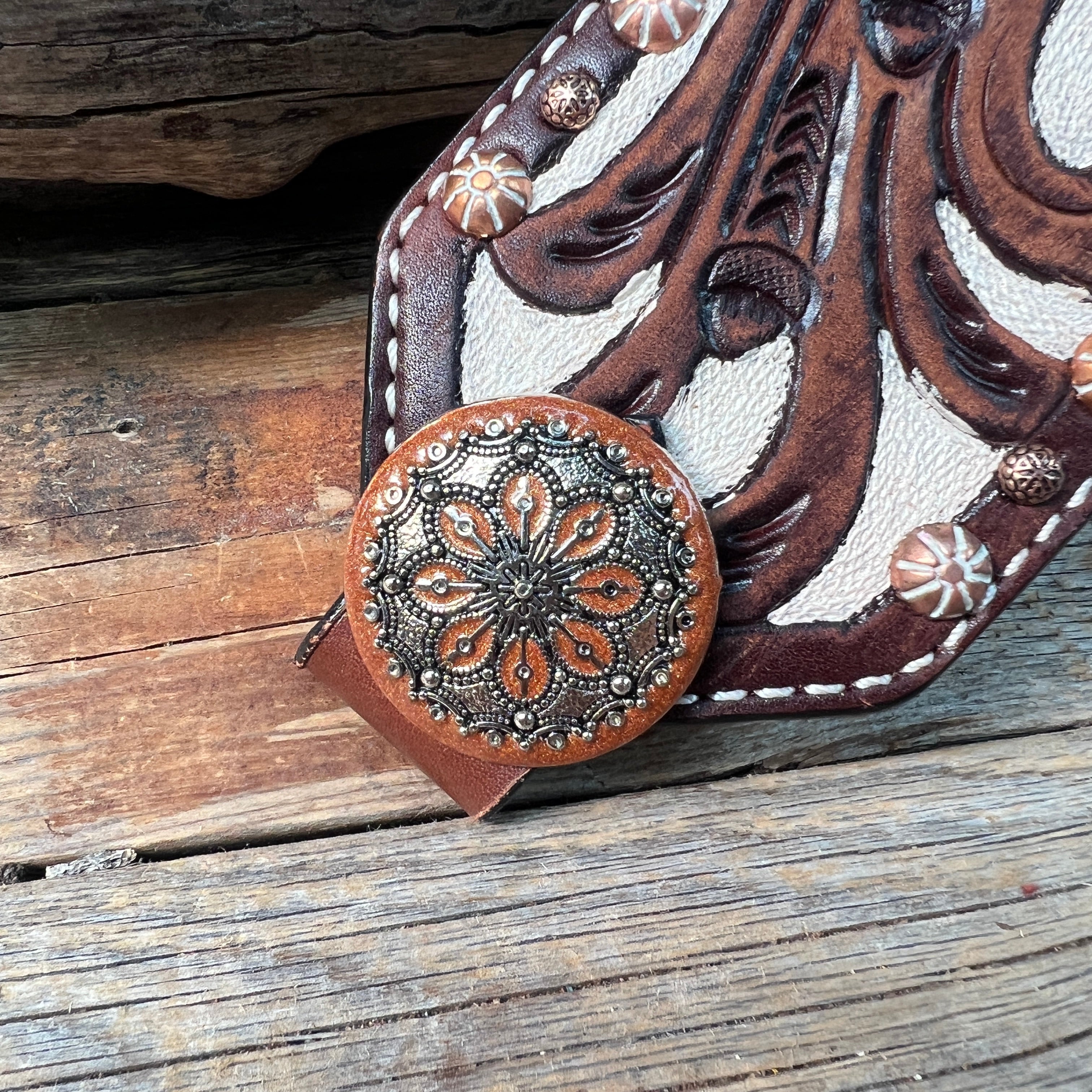 Bronc Noseband With Rust Western Conchos — view 2