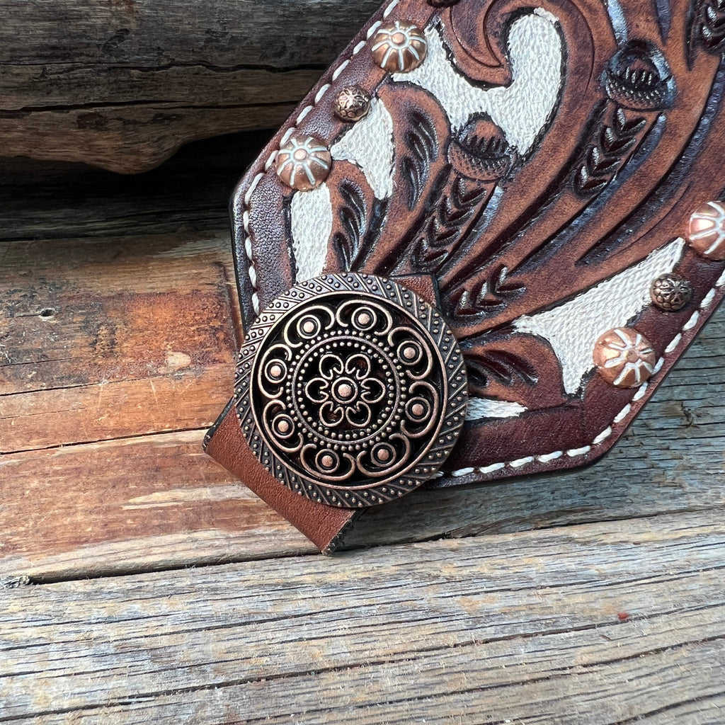 Bronc Noseband With Copper Intricate Engraved Western Conchos — view 2