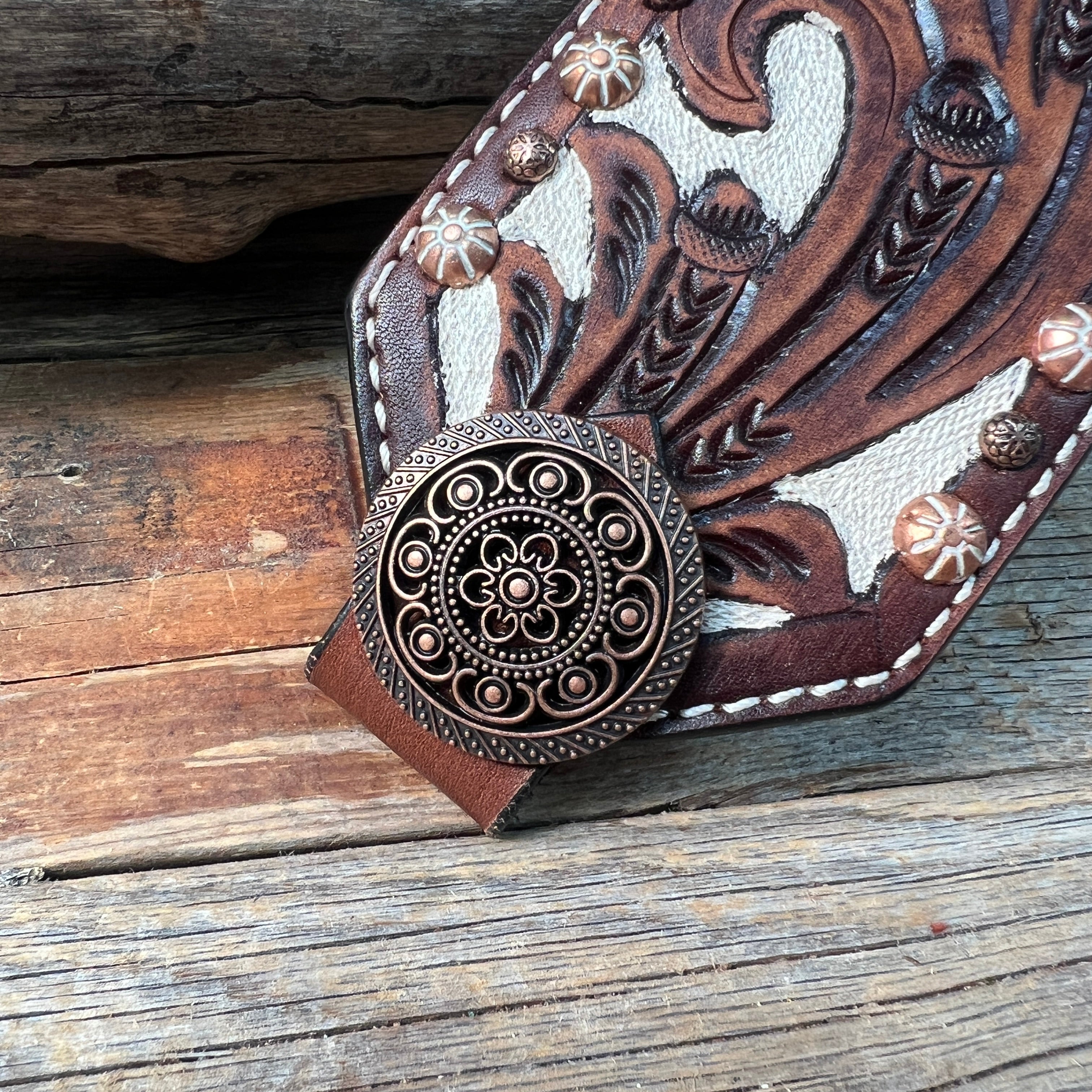 Bronc Noseband With Copper Intricate Engraved Western Conchos — view 2