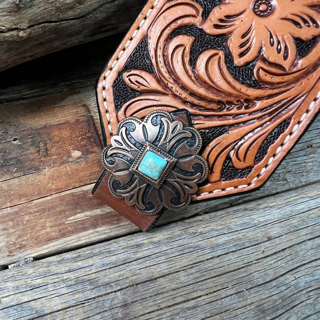 Light Oil Floral Bronc Noseband With Copper Fleur-De-Lis Conchos — view 2