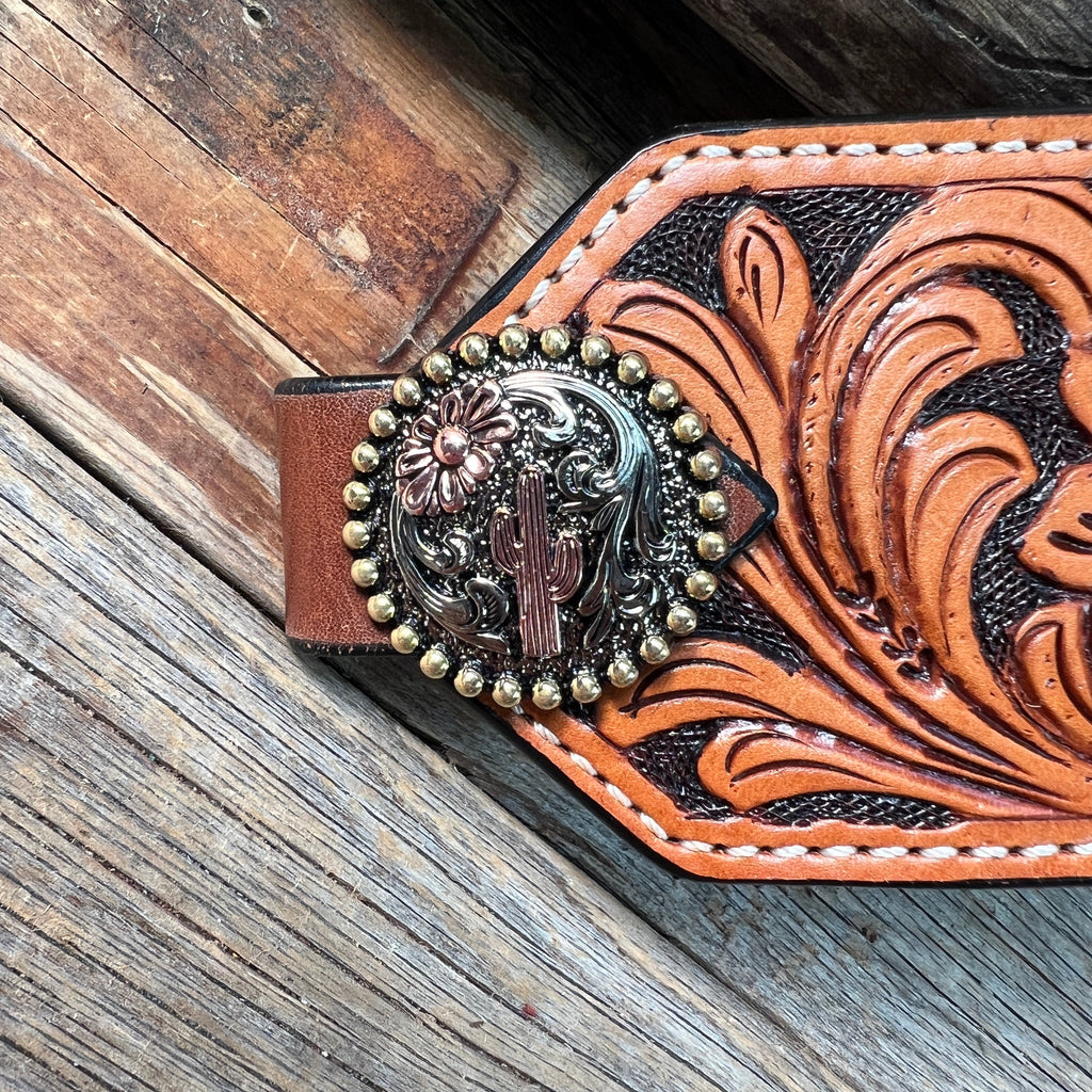 Light Oil Floral Bronc Noseband With Cactus and Flower Conchos — view 2