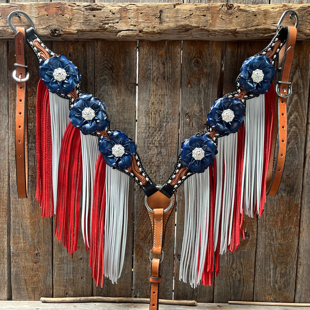 Classic Red, White and Blue Browband/One Ear Tack Set #BBBC638 — view 8