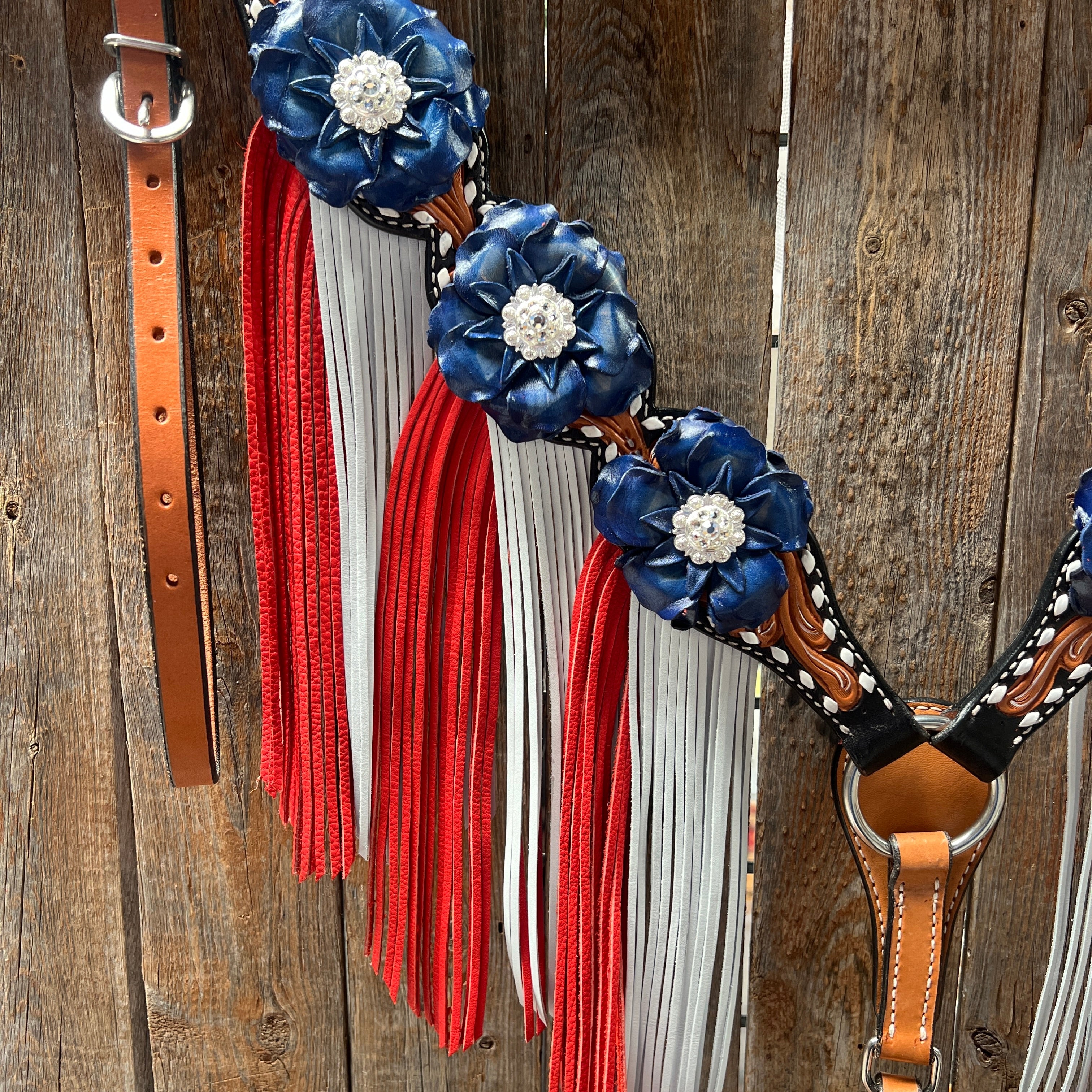 Classic Red, White and Blue Browband/One Ear Tack Set #BBBC638 — view 9