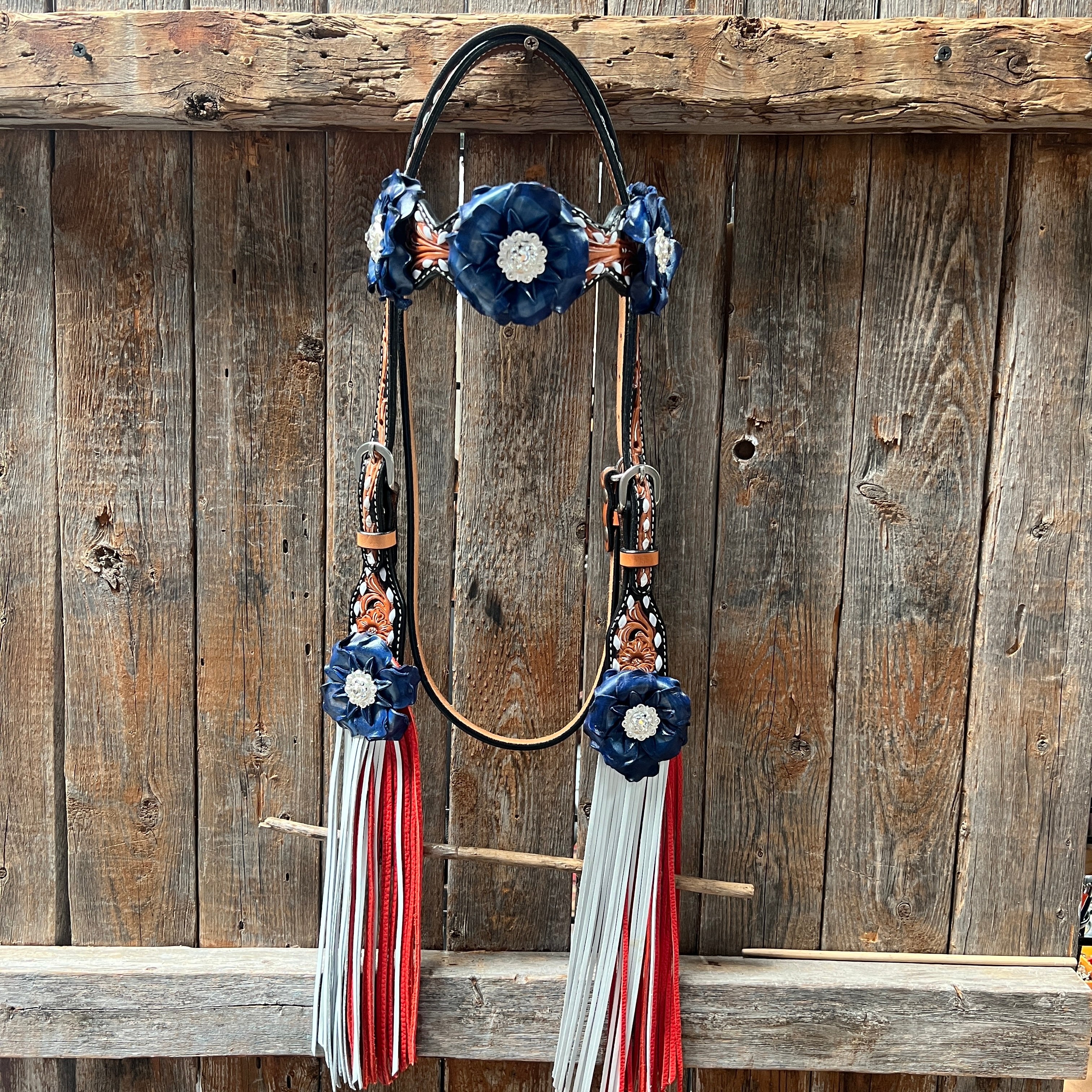 Classic Red, White and Blue Browband/One Ear Tack Set #BBBC638 — view 3