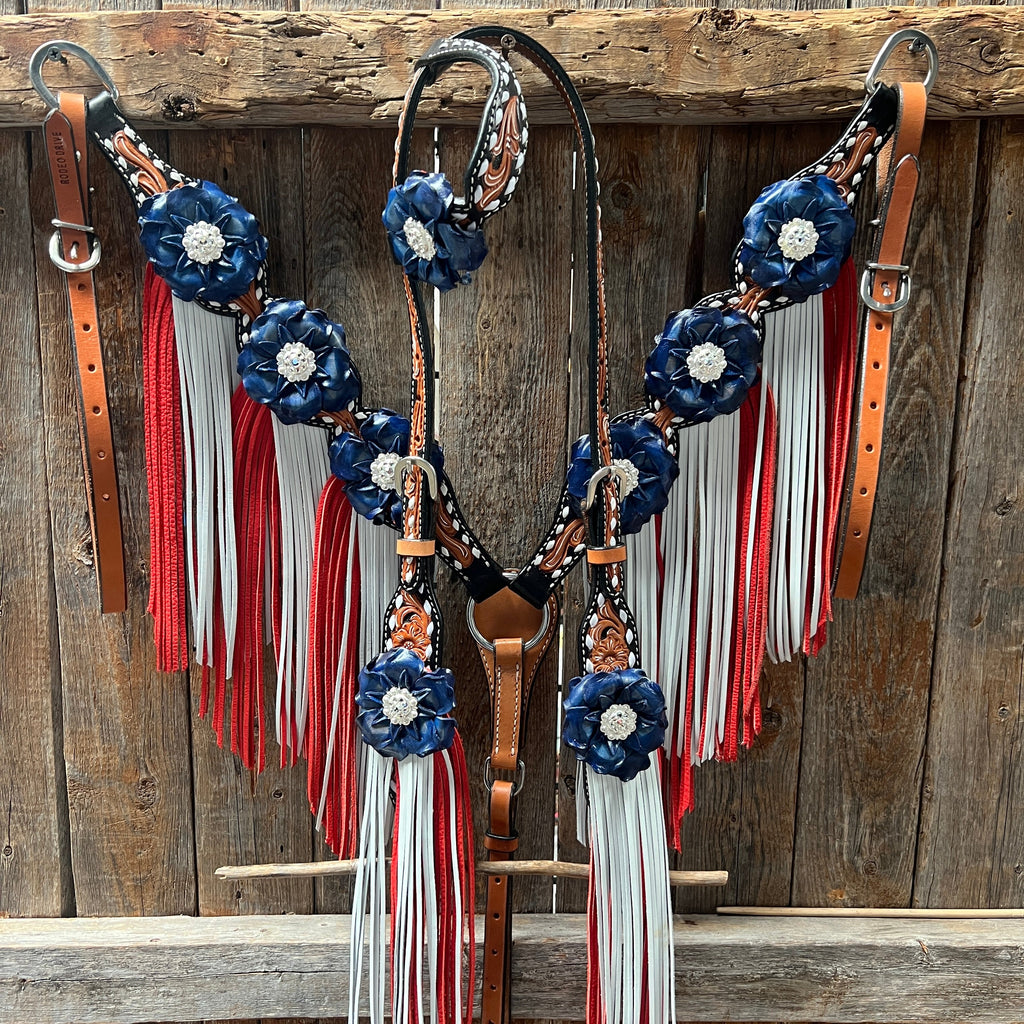 Classic Red, White and Blue Browband/One Ear Tack Set #BBBC638 — view 2