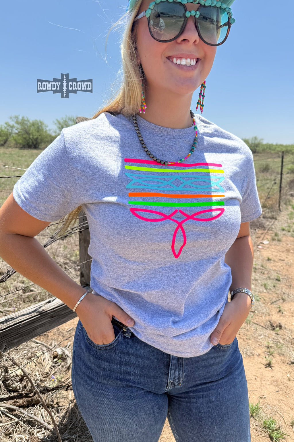 DS GRAY- Neon Boot Stitch Tee by Rowdy Crowd Clothing