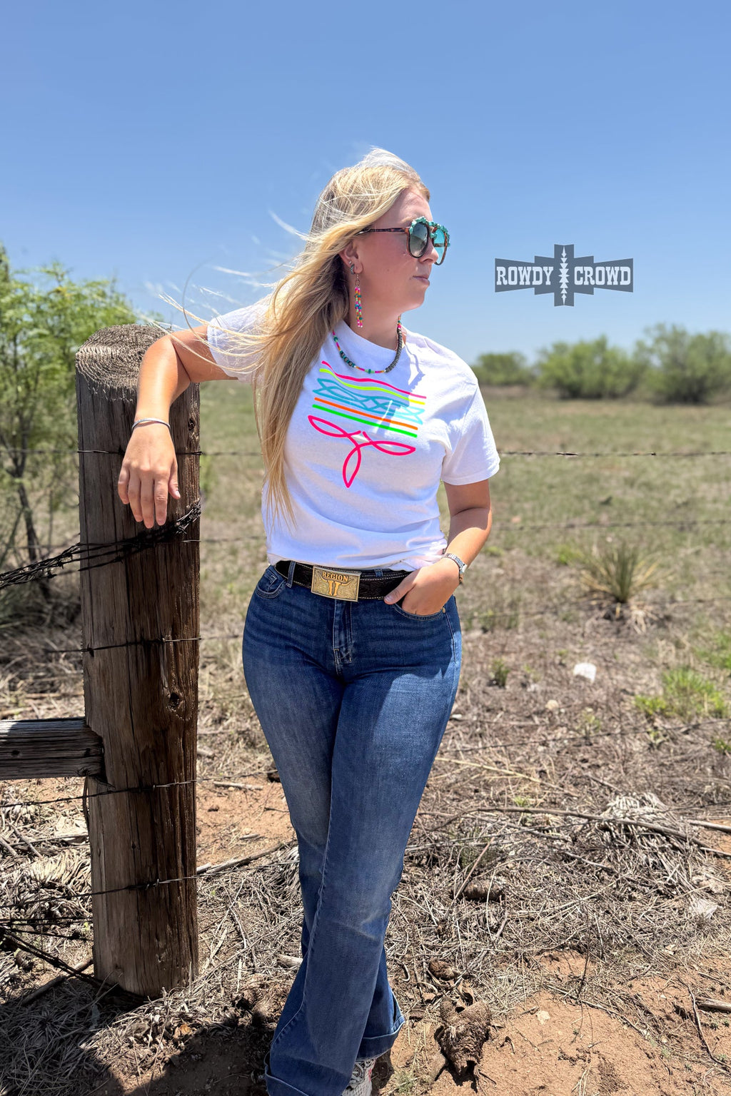 DS WHITE- Neon Boot Stitch Tee by Rowdy Crowd Clothing - product image 2