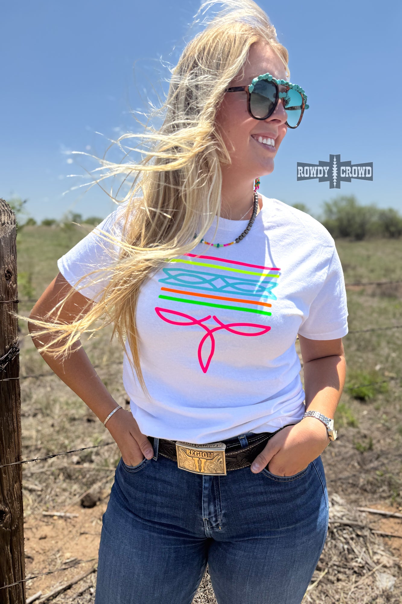DS WHITE- Neon Boot Stitch Tee by Rowdy Crowd Clothing