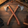 Handmade Norse Viking Axe Pair with Engraved Wooden Handles