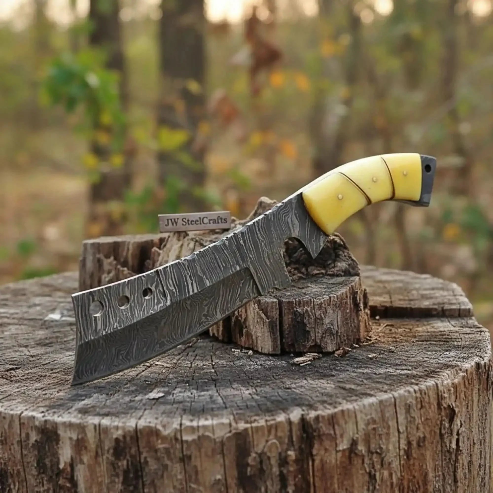 Handmade Damascus Tanto Knife with Camel Bone Handle | Full Tang Fixed Blade
