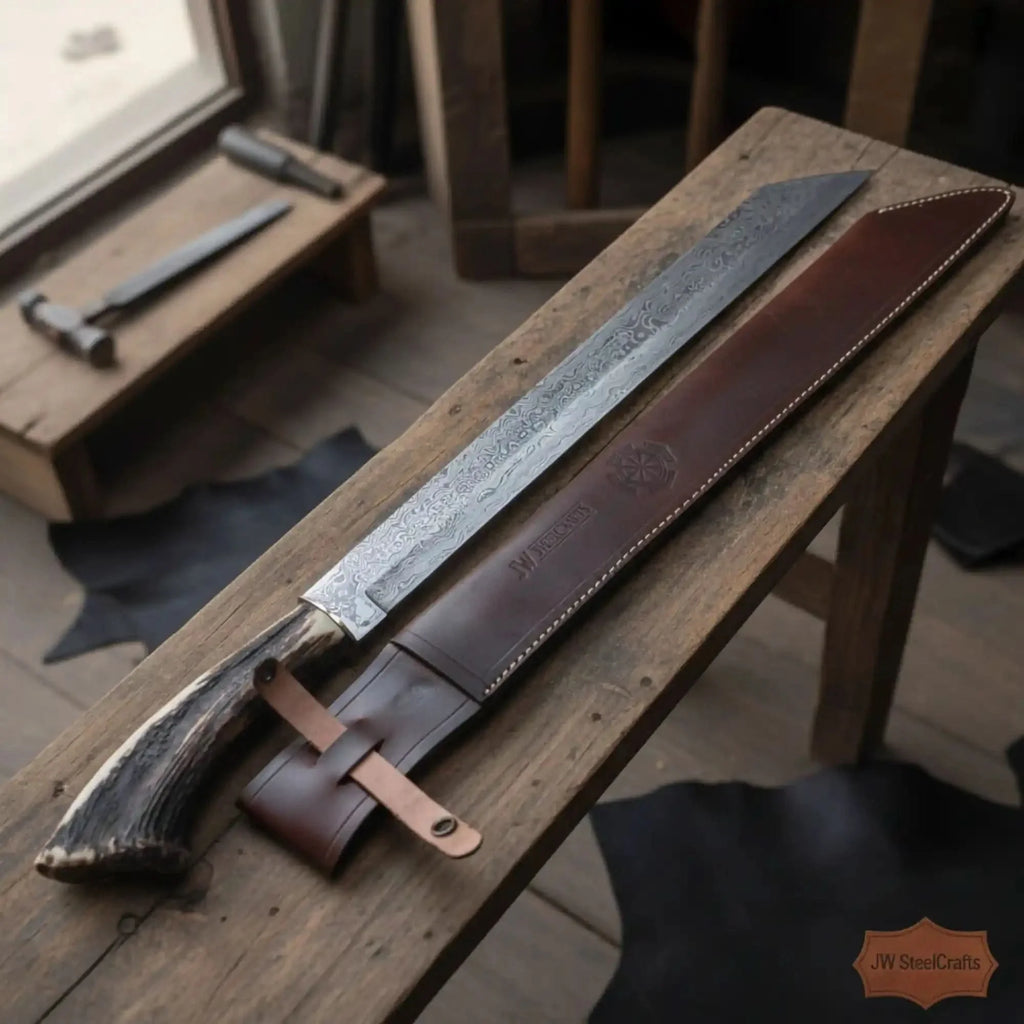Long Seax Knife Straight Back Blade-Damascus steel | Medieval Style Knife