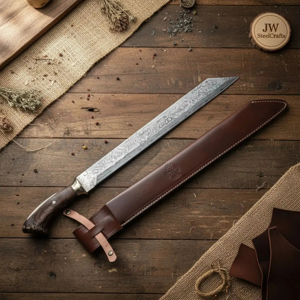 Long Seax Knife Straight Back Blade-Damascus steel | Medieval Style Knife