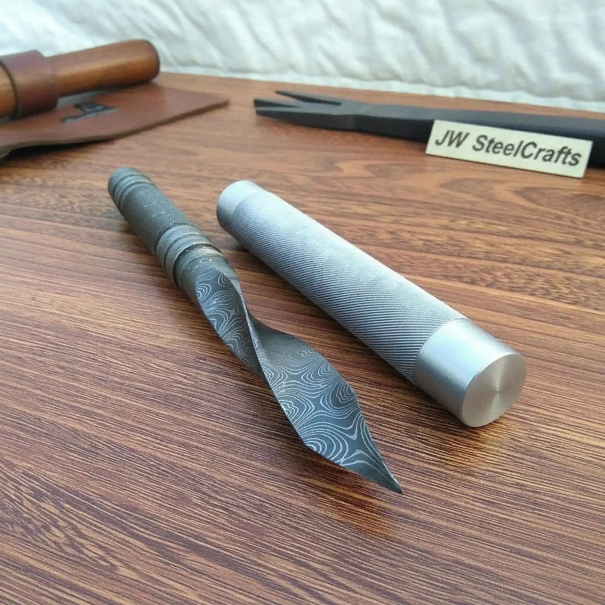 Handmade Damascus Aikuchi Tanto Knife with Aluminum Saya | Full Tang Japanese Style Knife