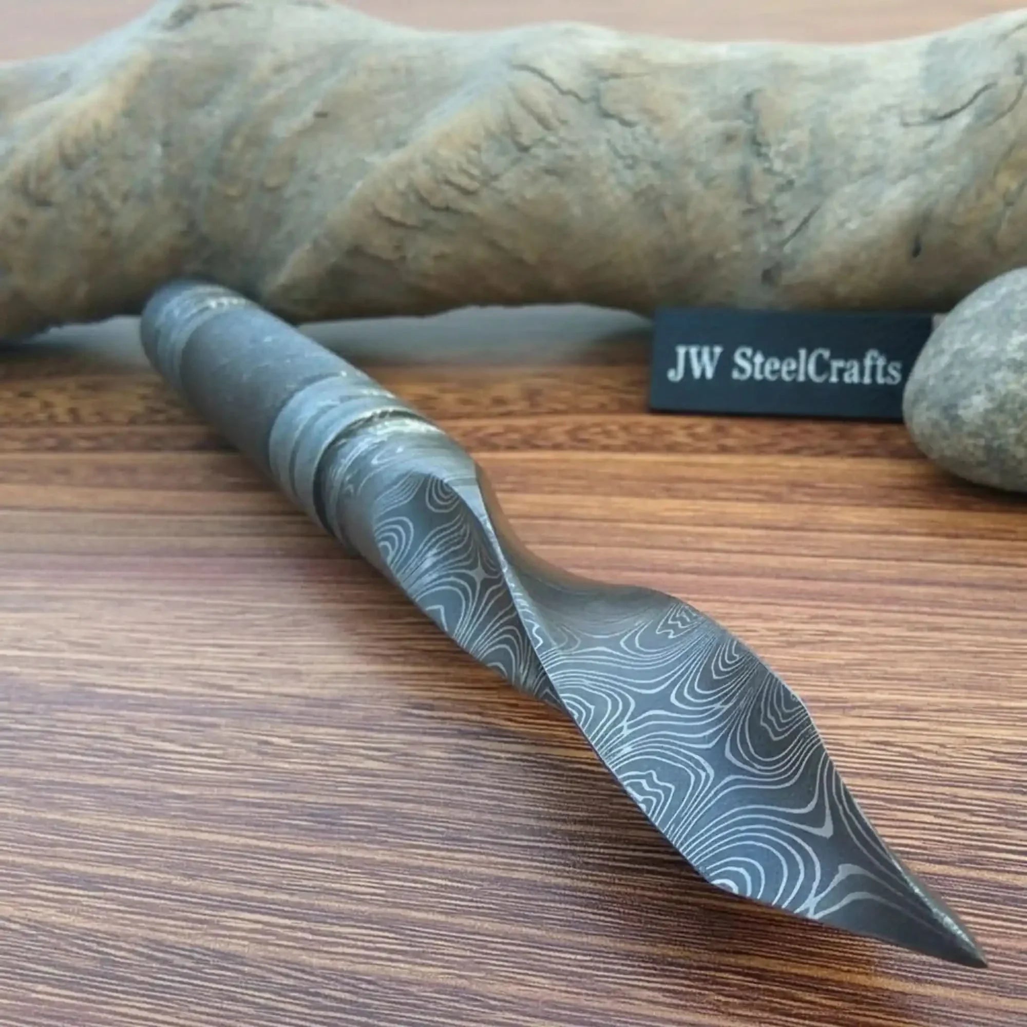 Handmade Damascus Aikuchi Tanto Knife with Aluminum Saya | Full Tang Japanese Style Knife