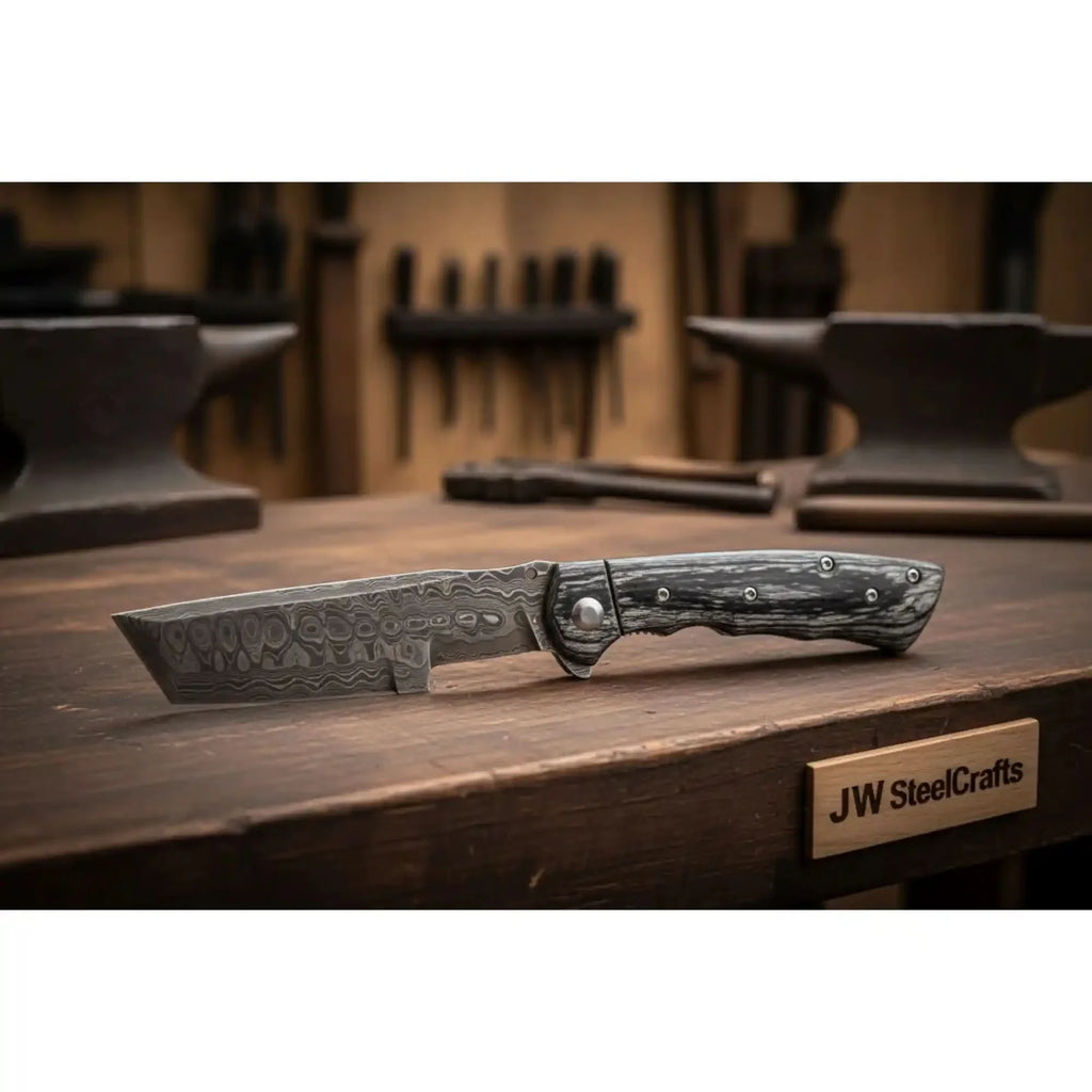 Premium Damascus Tracker Fixed Blade Knife Full Tang Durable EDC Blade