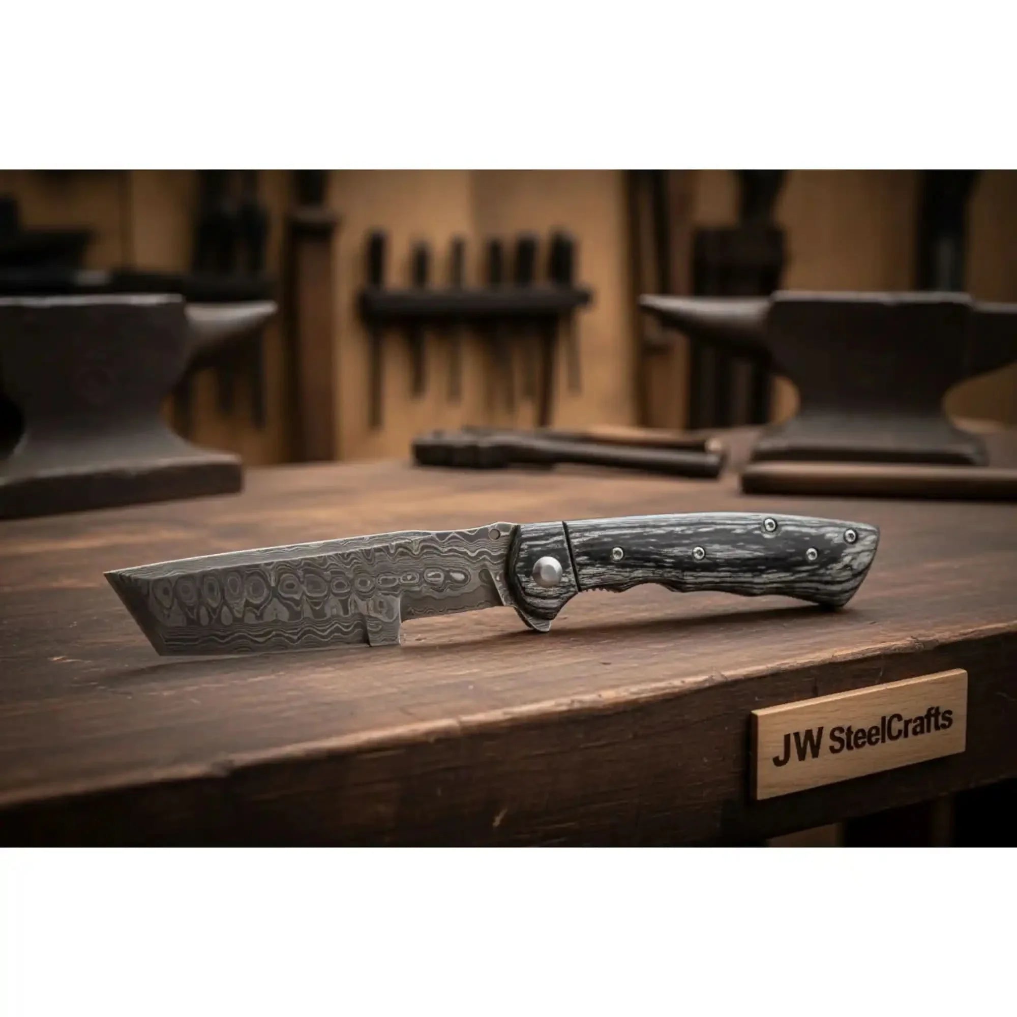 Premium Damascus Tracker Fixed Blade Knife Full Tang Durable EDC Blade