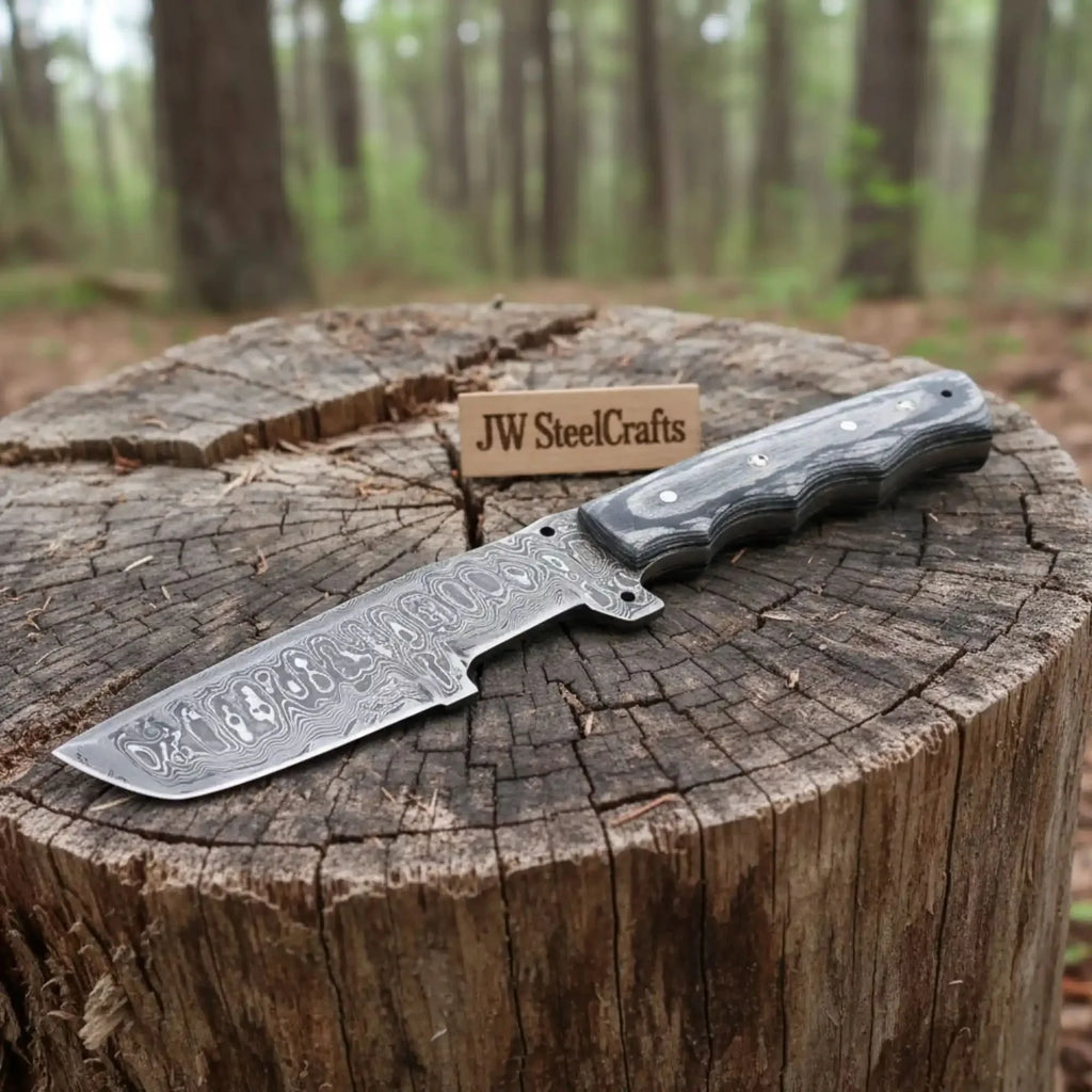 Premium Damascus Tracker Fixed Blade Knife Full Tang Durable EDC Blade