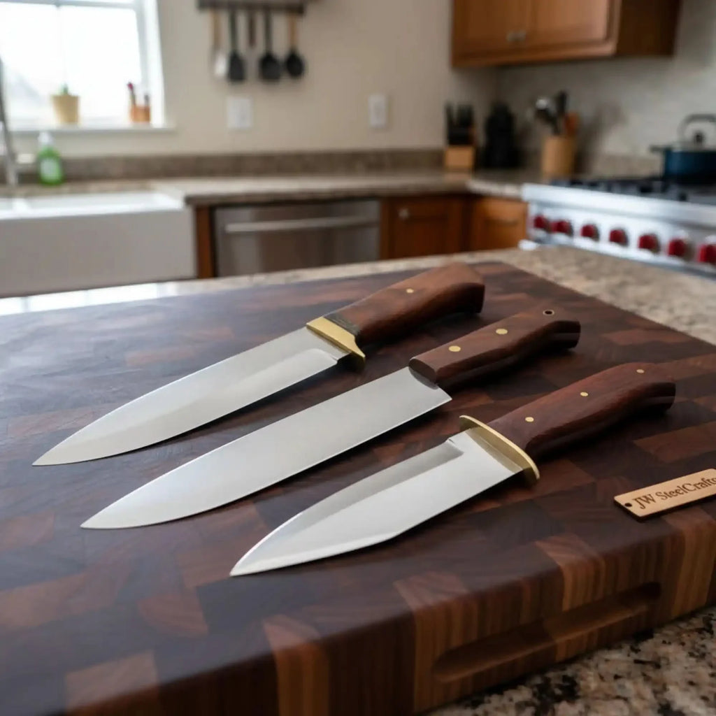 Handmade 3-Piece Chef Knife Set with Tali Wood Handles | Full Tang Kitchen Knife Collection