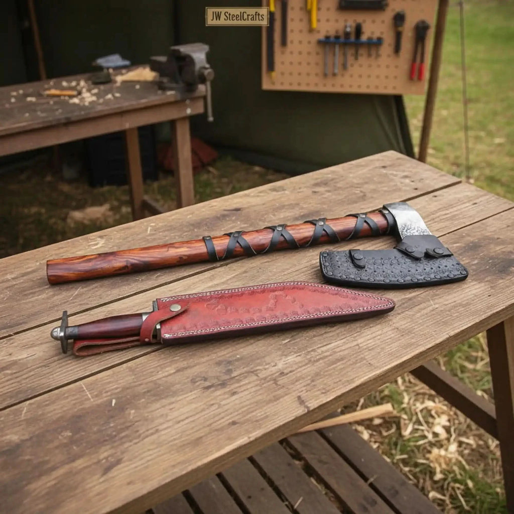 Viking Bearded Axe and Seax Knife Set | Bushcraft Wood Cutting