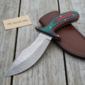 Handmade Damascus Upswept Skinner Knife with Multi-Color Pakka Wood Handle