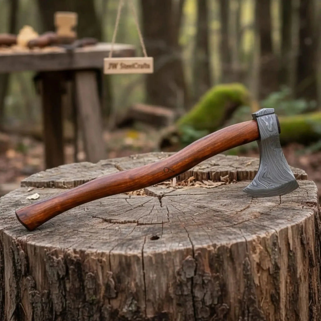 Damascus Skeggox Viking Bearded Axe with Rose Wood Handle