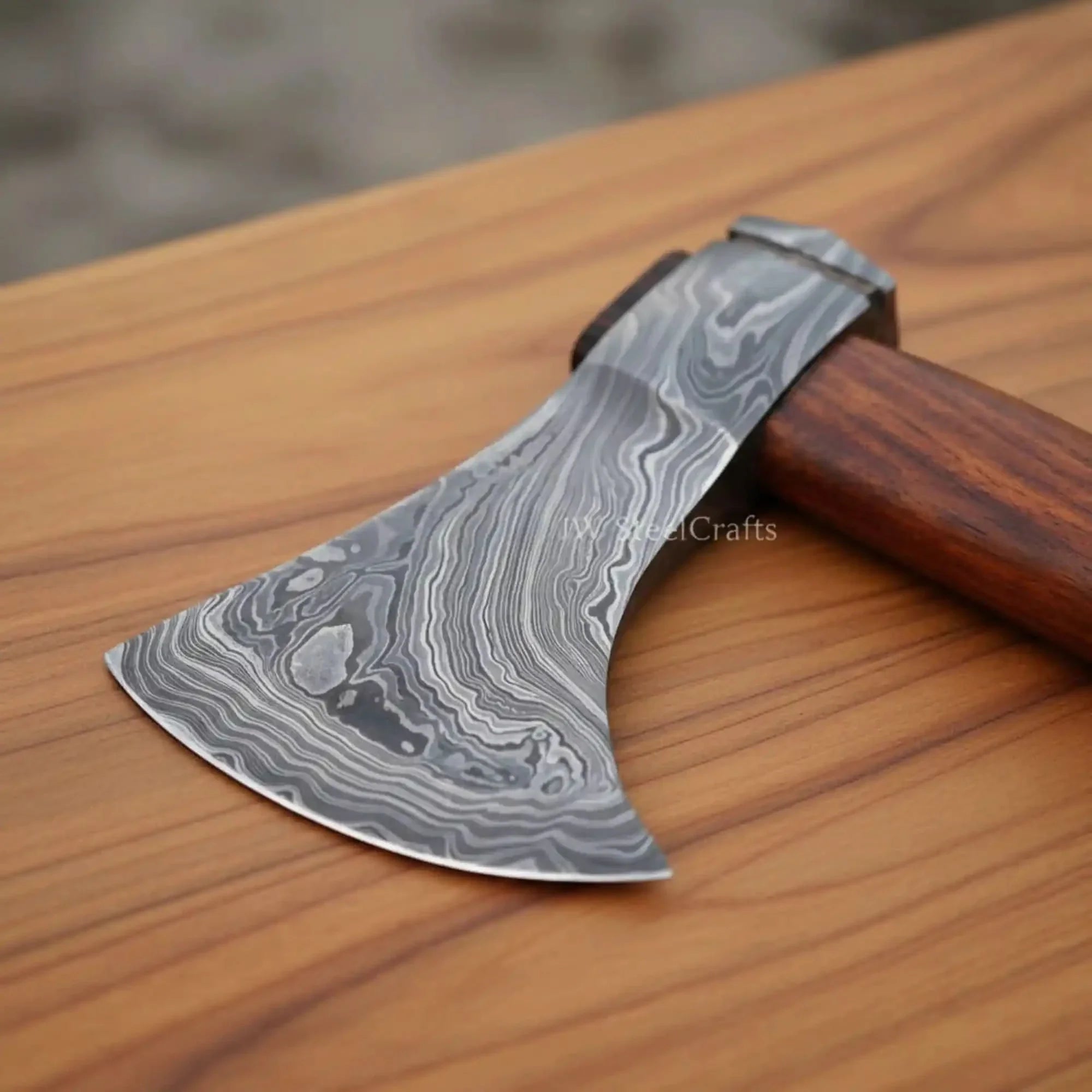 Damascus Skeggox Viking Bearded Axe with Rose Wood Handle