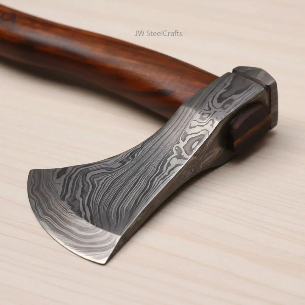 Damascus Skeggox Viking Bearded Axe with Rose Wood Handle